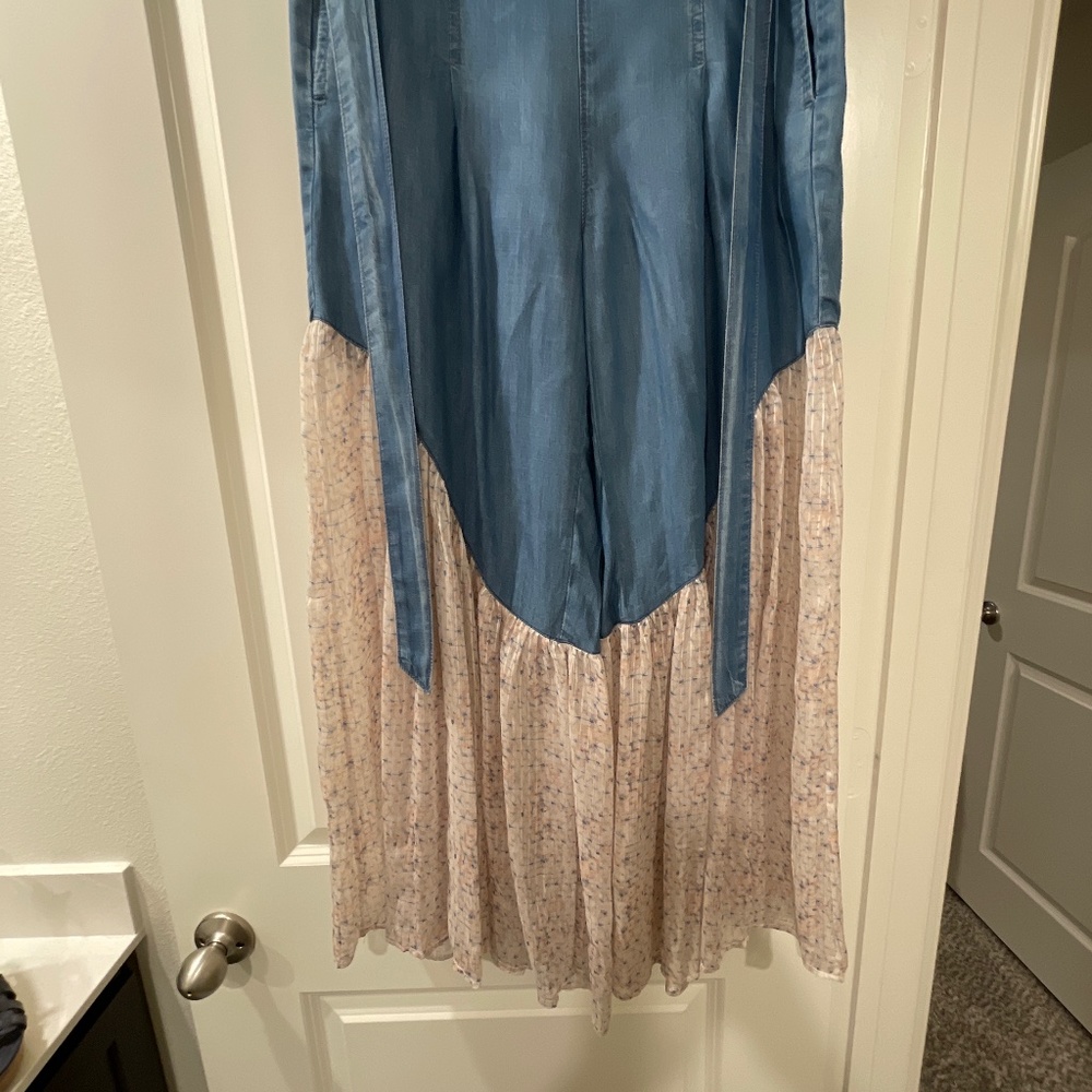 GEMMA + JANE mixed media, denim and multi colored pants SIZE M